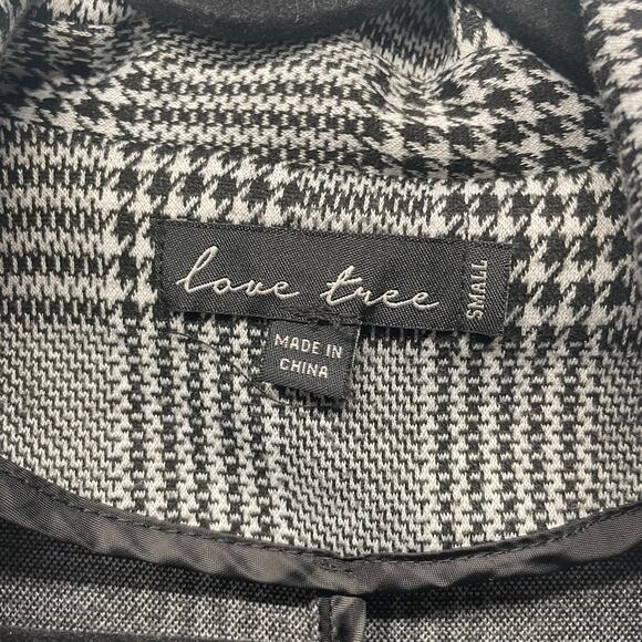 Love Tree Women's S Houndstooth Black White Open Front Long Jacket Coat - Picture 5 of 6